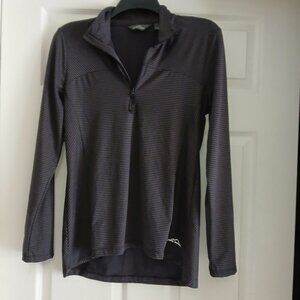 Eddie Bauer Long Sleeve Polo Shirt Gray Stripped - Front zipper